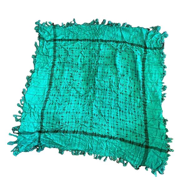 Rayon Scarf 32"x32" India Made Fringe Emerald Green Hashtag Design Rustic - Picture 1 of 7